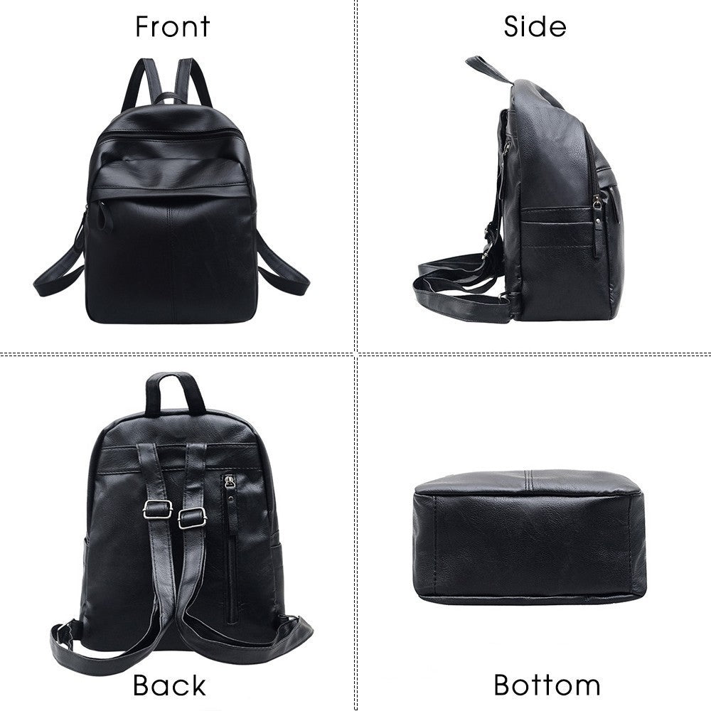 High Quality PU Leather Women Backpack Fashion Solid School Bags For Teenager Girls Large Capacity Casual Women Black Backpacks