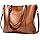 Womens Handbags Soft Leather Large Capacity Retro Vintage Top-Handle Casual Pocket Tote Shoulder Cross-Body Bags Brown