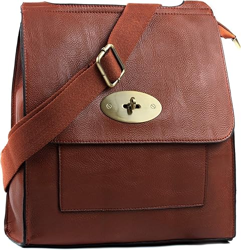 AOSSTA Women's Cross-Body Bags Leather Large/Medium Twist Lock Cross Body Messenger Bag Turnlock Shoulder Bag